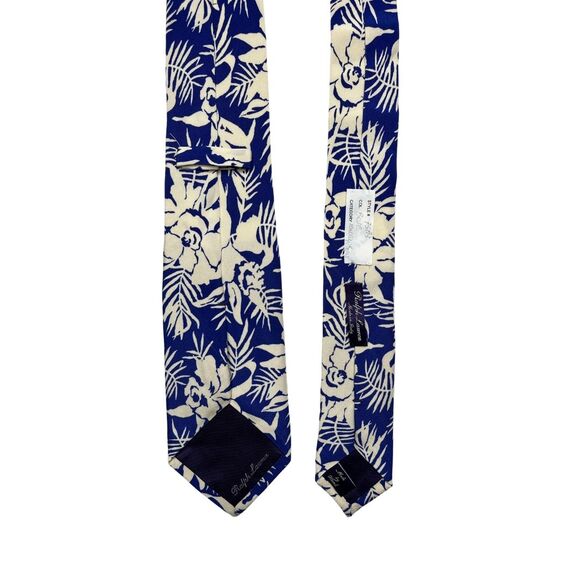 5-99 RALPH LAUREN Purple Label Tie Floral 100% Silk Blue - Picture 2 of 7